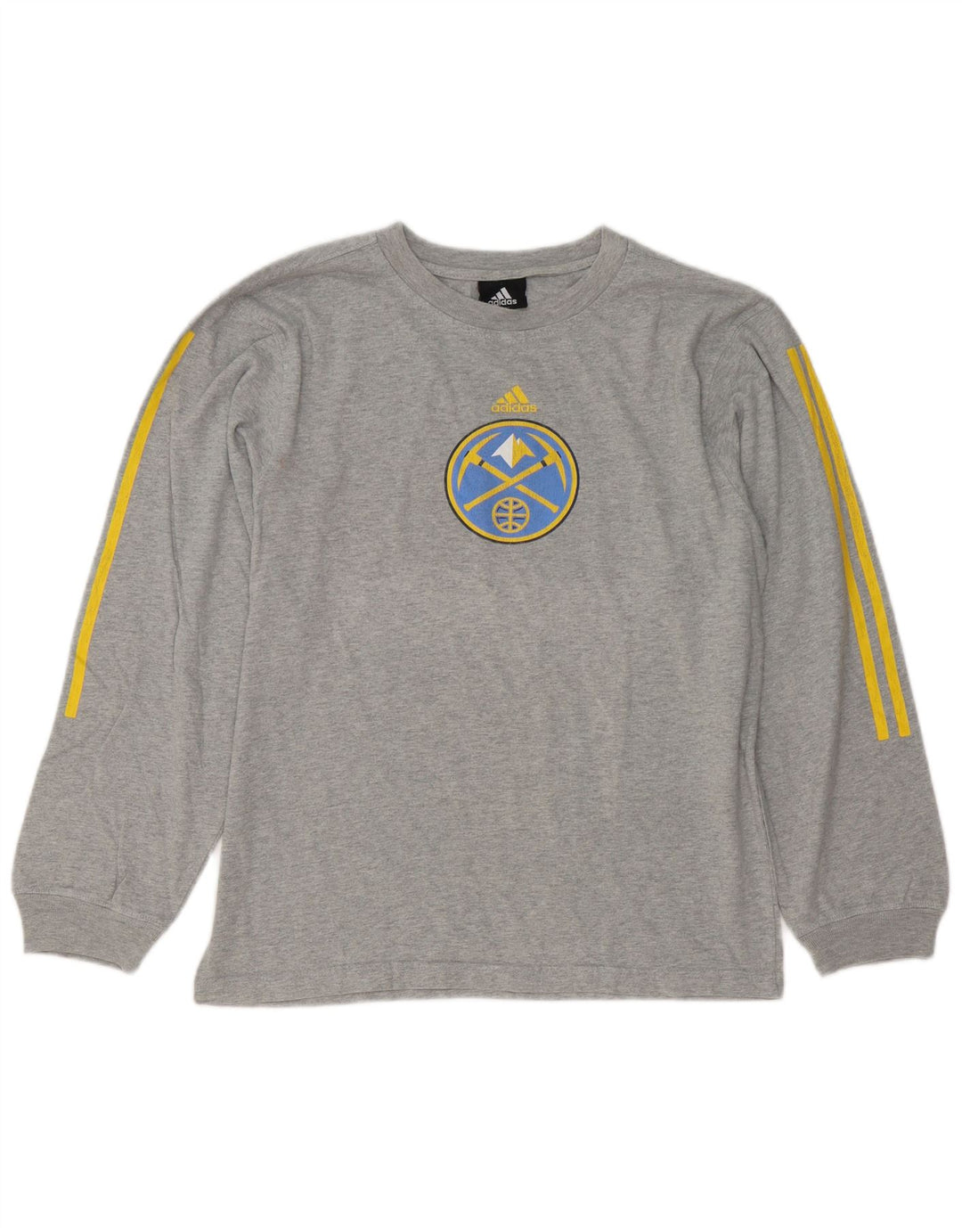 Adidas Mens Denver Nuggets Графический топ с длинным рукавом, средний серый в крапинку