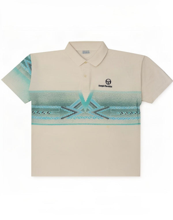 Мужская рубашка-поло Sergio Tacchini, средний белый хлопок с геометрическим узором