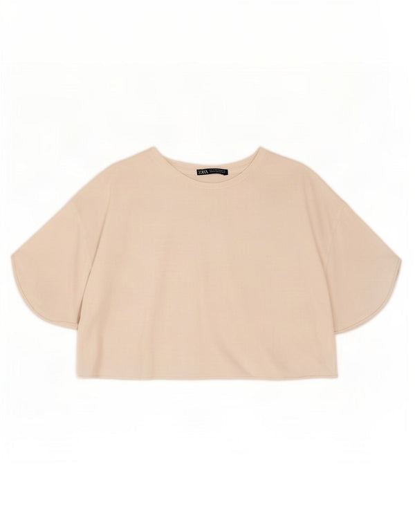 Женская укороченная футболка Zara UK 14, средний белый хлопок