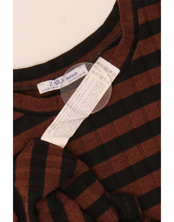 Женское облегающее платье ZARA с рукавом 3/4, Великобритания 10, маленький полиэстер в коричневую полоску