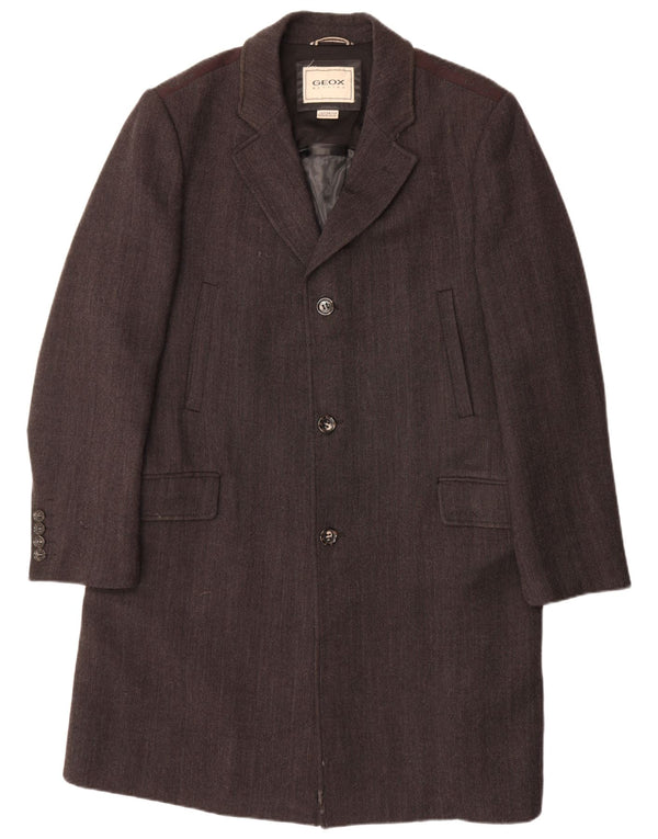 Мужское пальто GEOX UK 46 3XL серое из шерсти с рисунком «елочка»