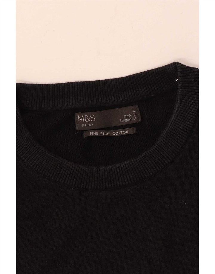 Мужской джемпер с круглым вырезом Marks & Spencer, большой черный хлопковый свитер