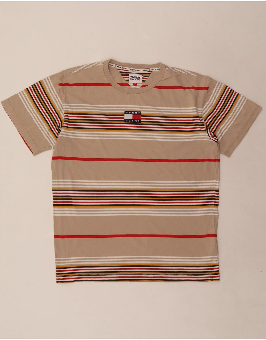 Tommy Hilfiger Мужская футболка из хлопка среднего бежевого цвета в полоску