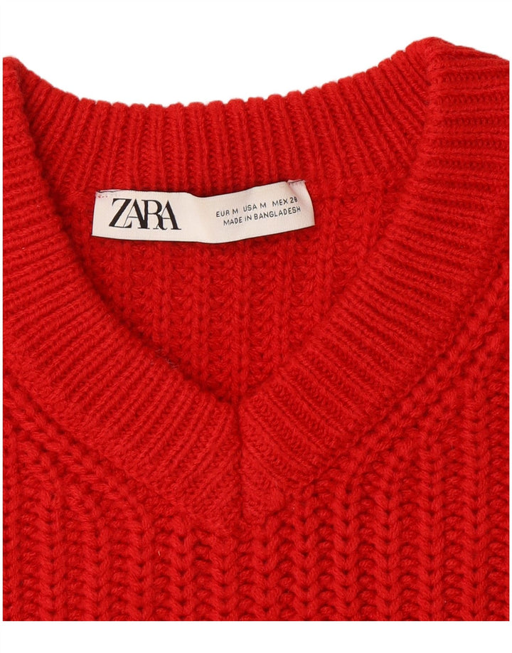 Женский укороченный джемпер с v-образным вырезом Zara UK 14, средний красный