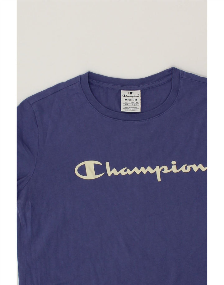 CHAMPION Womens Graphic T-Shirt Top UK 12 Medium Navy Blue Vintage Champion and Second-Hand Champion from Messina Hembry 