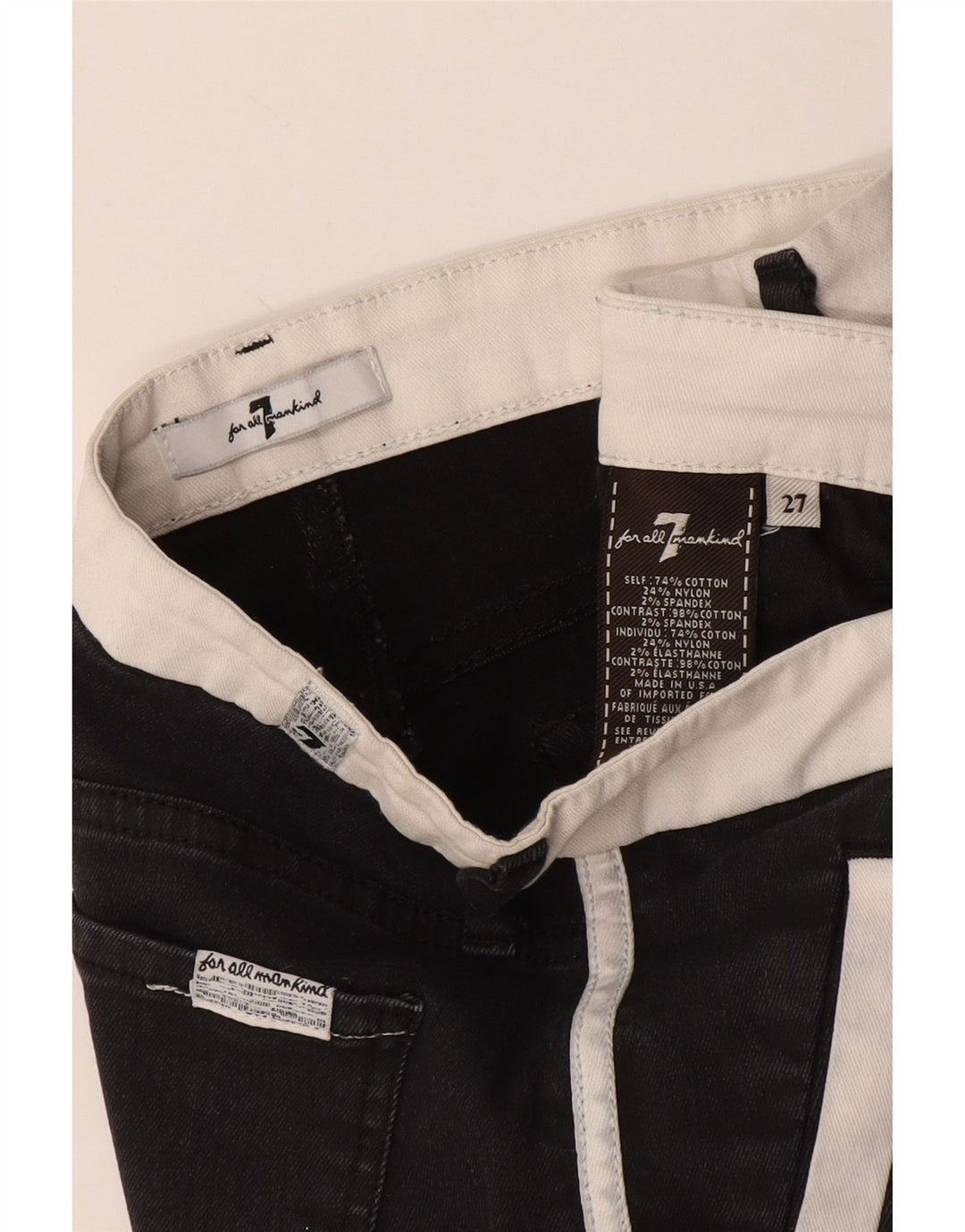 Женские укороченные джинсы скинни 7 For All Mankind W27 L25, черный хлопок с цветными блоками