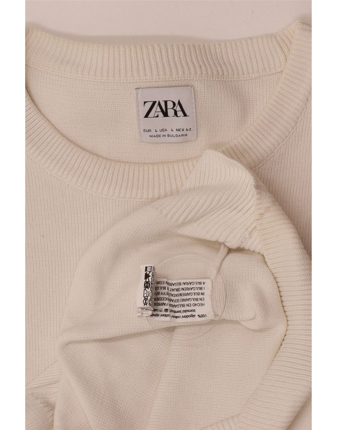 Мужской джемпер с круглым вырезом Zara, большой белый хлопковый свитер