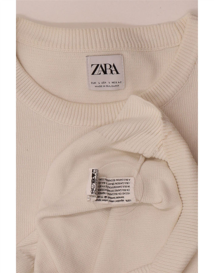 Мужской джемпер с круглым вырезом Zara, большой белый хлопковый свитер