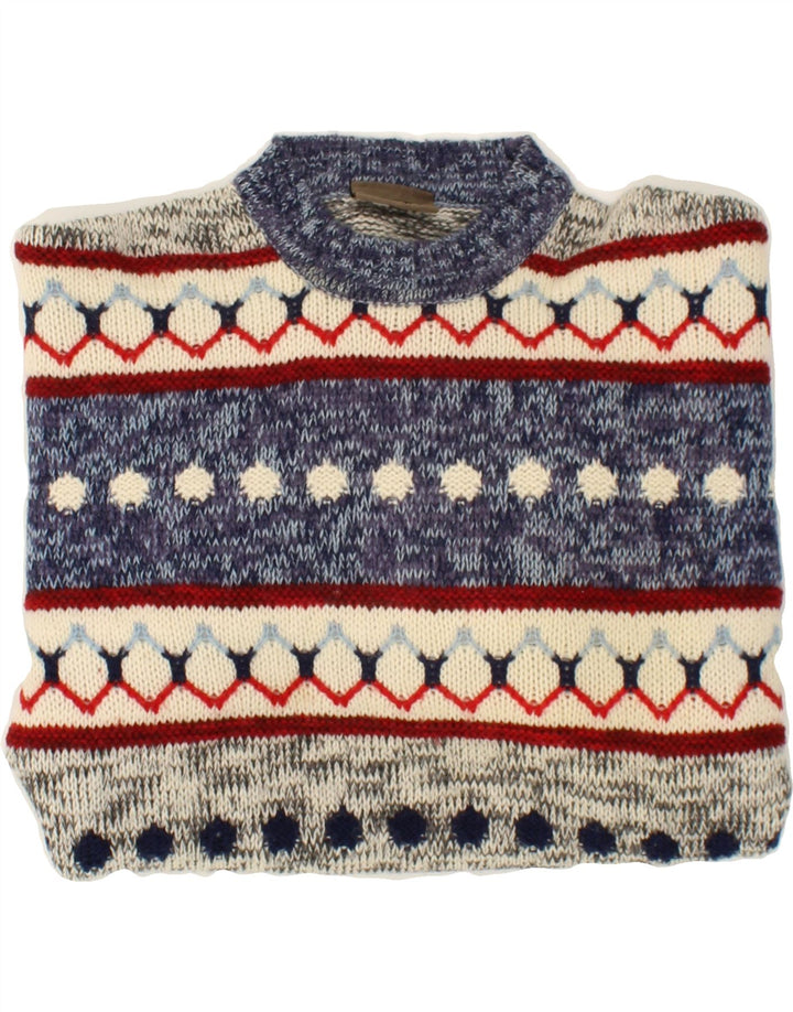 SEVRES Мужской джемпер с круглым вырезом IT 50, средний синий, шерсть Fair Isle