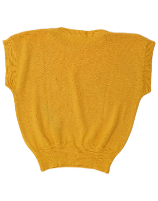 Винтажный женский джемпер с вырезом «лодочка», Великобритания, 14, большой желтый с геометрическим рисунком