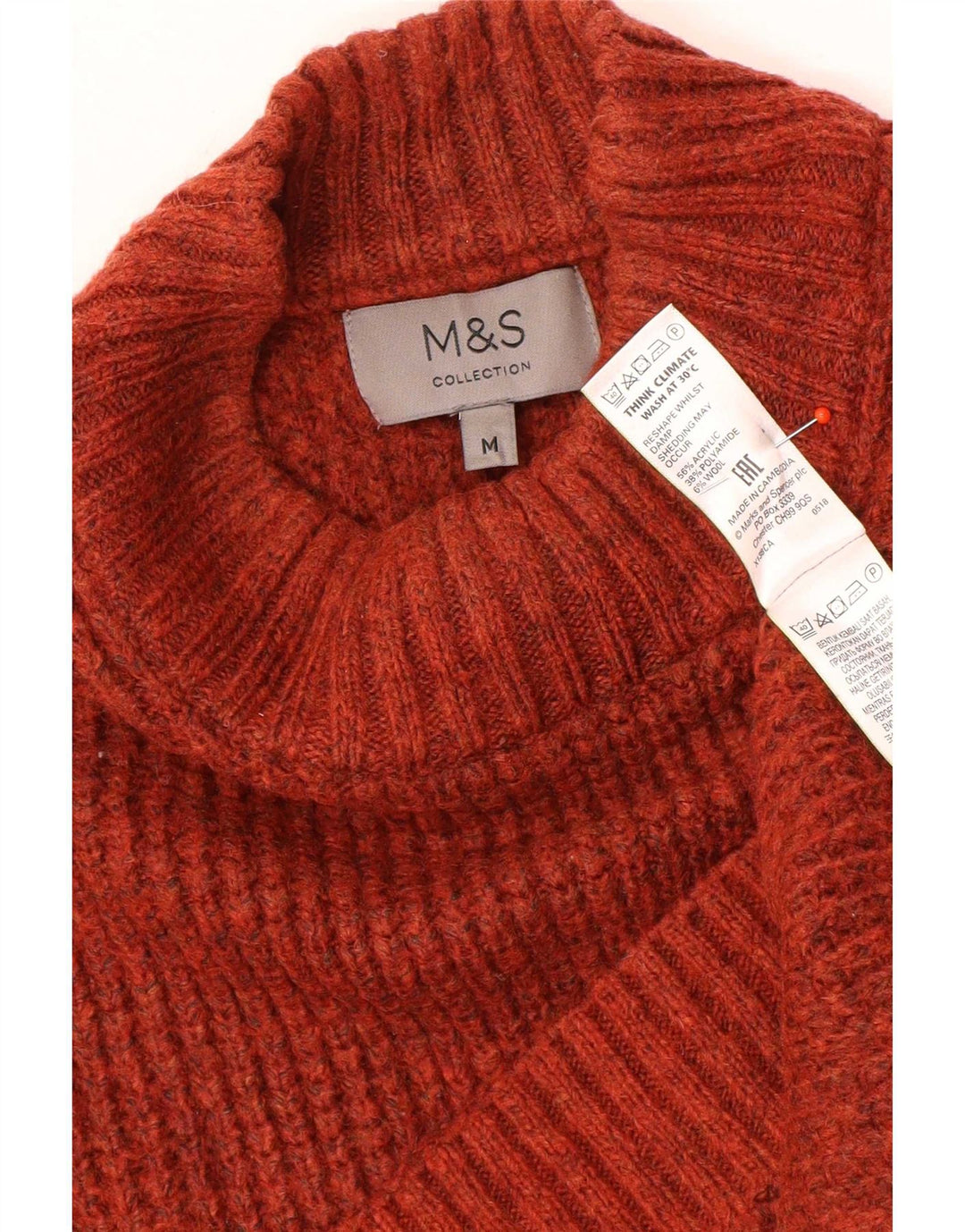 Мужской джемпер с высоким воротником Marks & Spencer, средний коричневый акрил