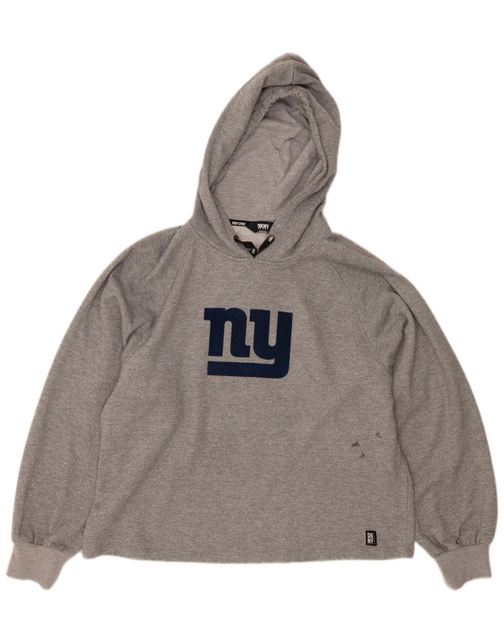 Женский джемпер с капюшоном DKNY Oversized с рисунком UK 14, полиэстер среднего серого цвета