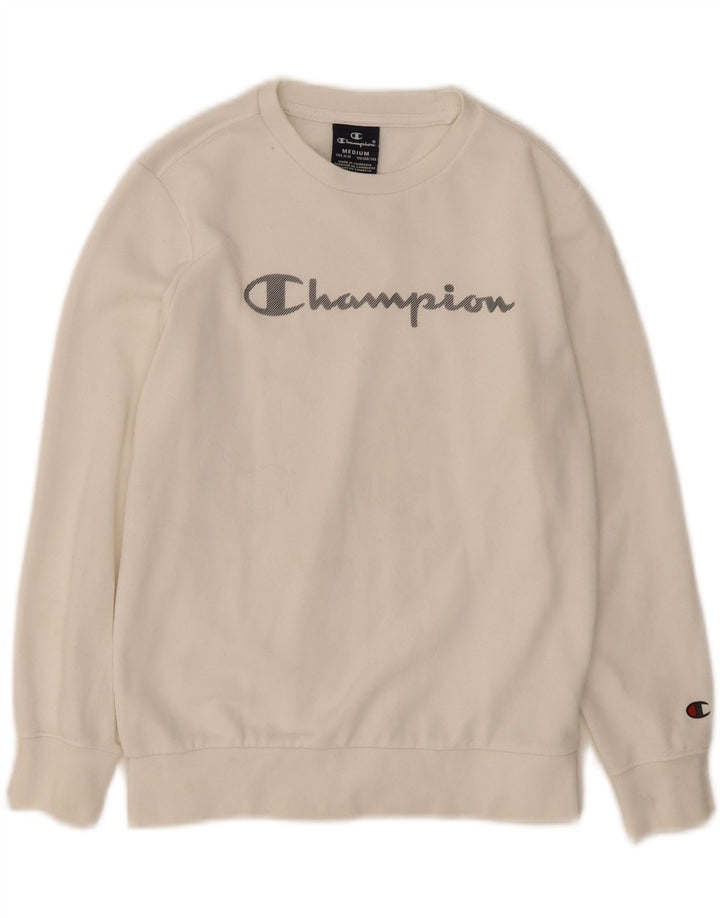 CHAMPION Boys Graphic Sweatshirt Jumper 9-10 Years Medium White Vintage Champion and Second-Hand Champion from Messina Hembry 