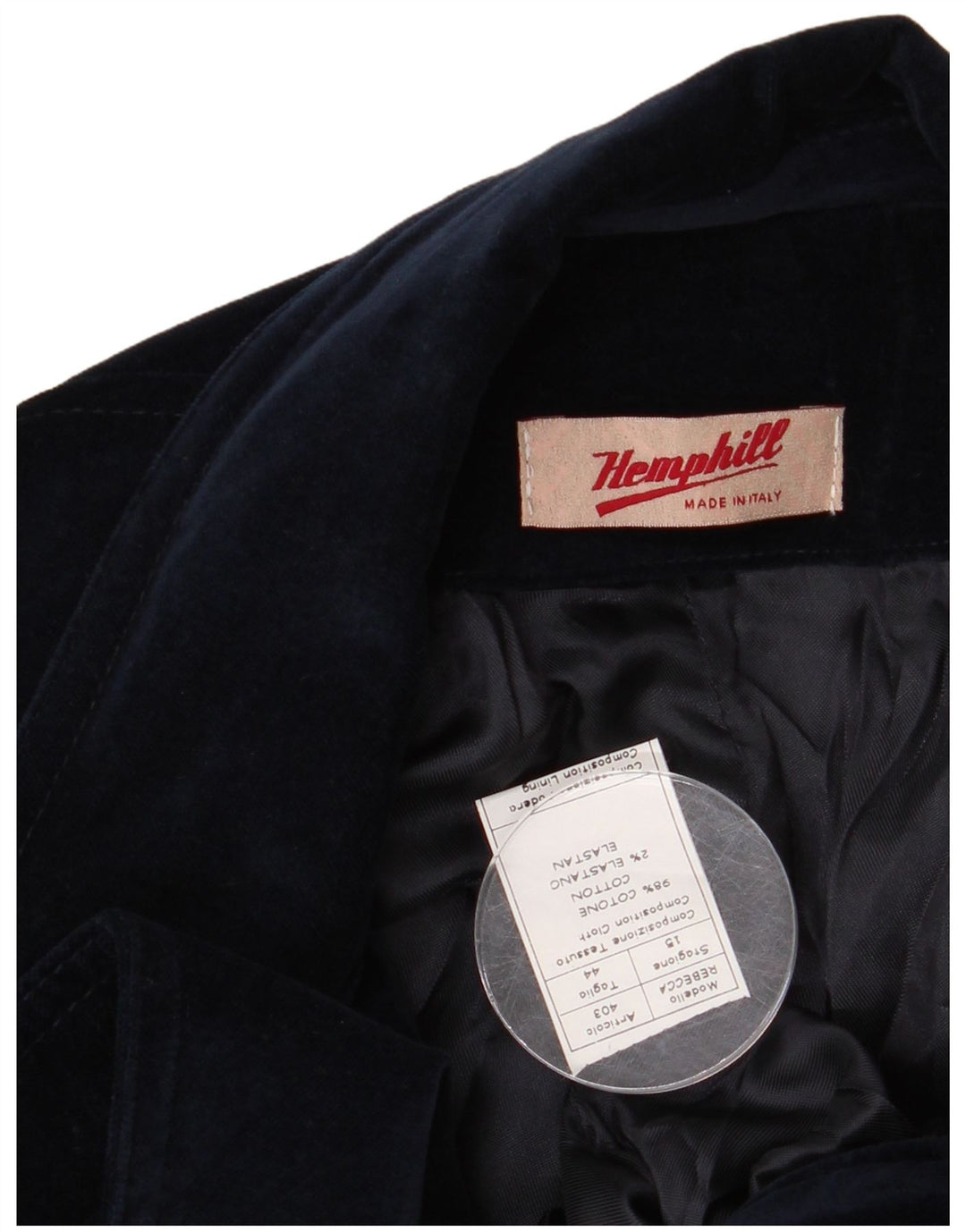 Винтажный женский бархатный пиджак с 2 пуговицами IT 44, средний темно-синий, хлопок