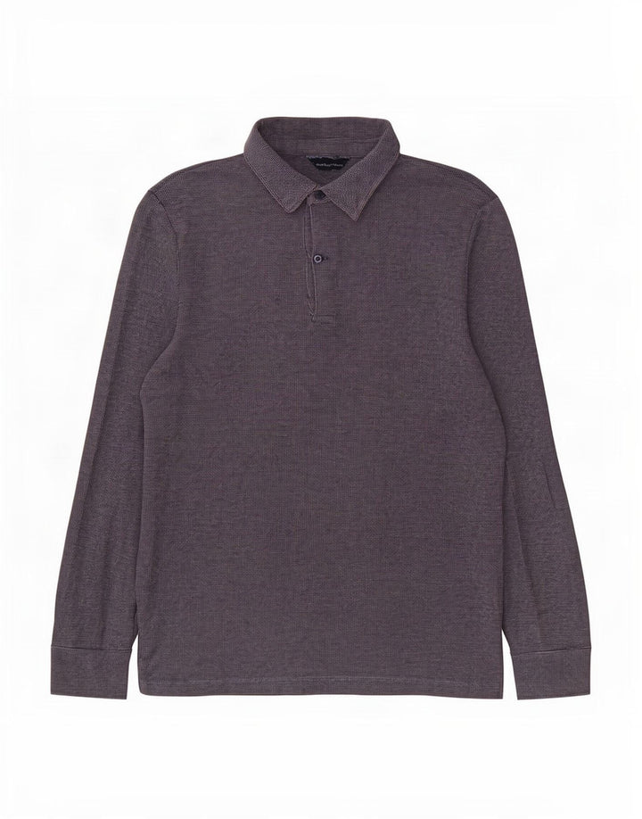 Мужская рубашка-поло с длинным рукавом Massimo Dutti, темно-синяя, темно-синяя