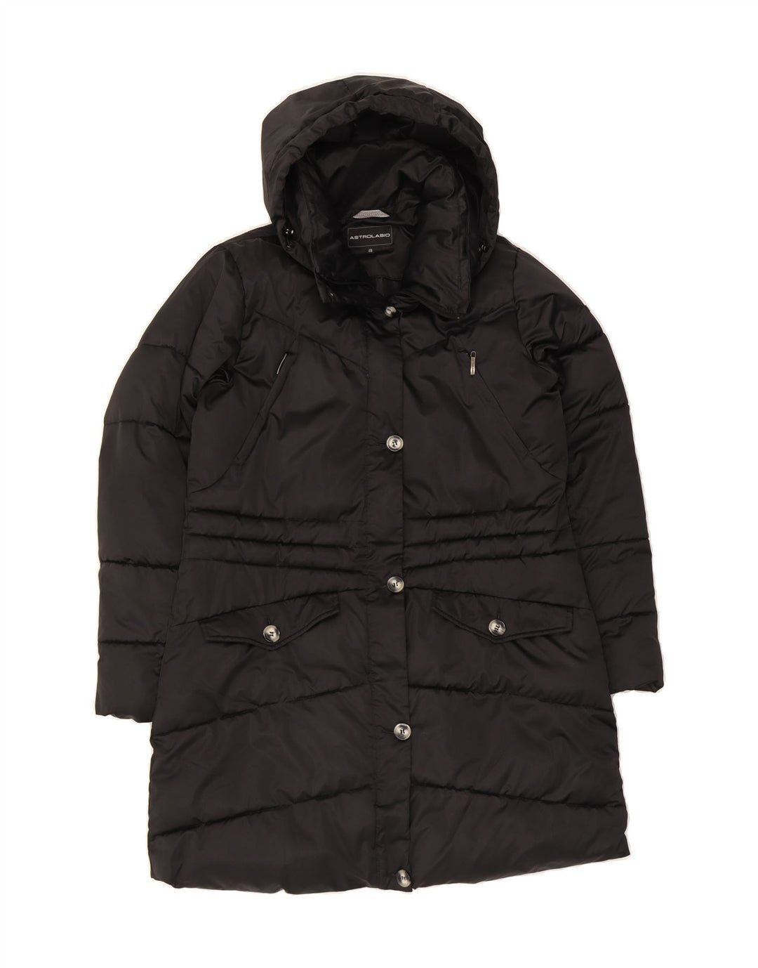 ASTROLABIO Womens Hooded Padded Coat IT 48 XL Black Polyester Vintage Astrolabio and Second-Hand Astrolabio from Messina Hembry 