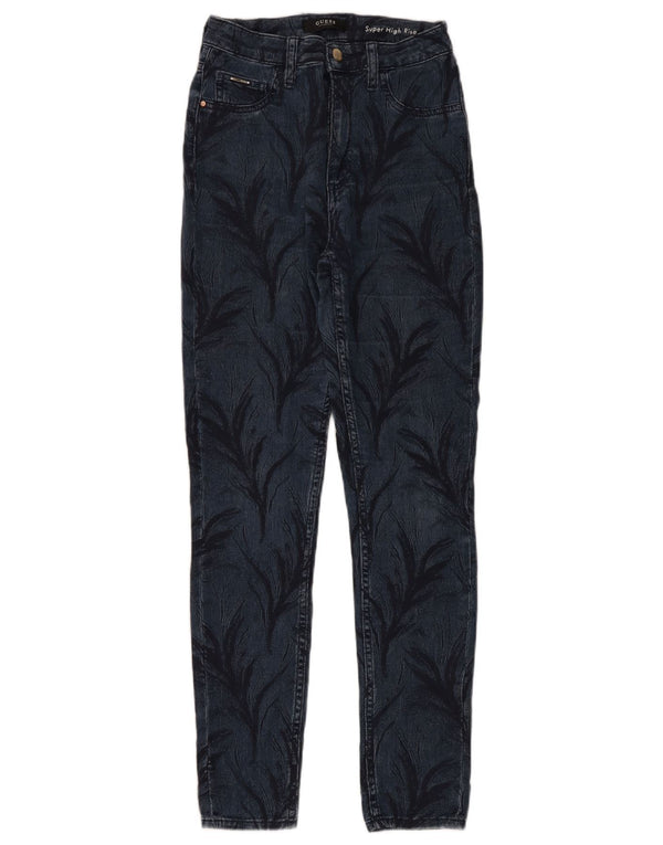 Женские узкие джинсы Guess с очень высокой посадкой W26 L30 Темно-синие с цветочным принтом