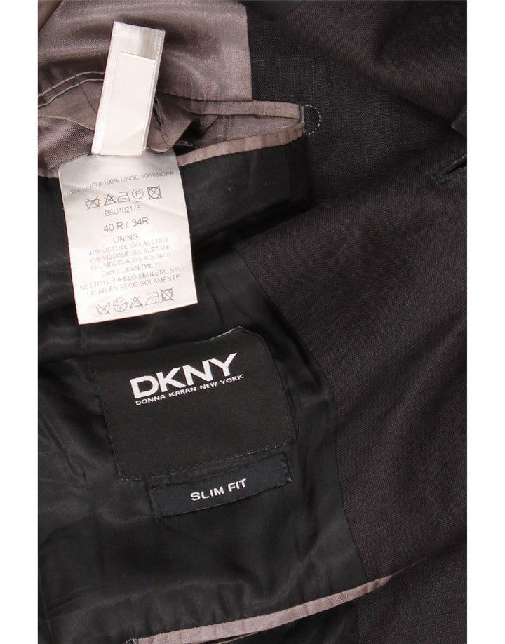 Мужской приталенный пиджак DKNY на 1 пуговице UK 40, большой черный шерстяной пиджак