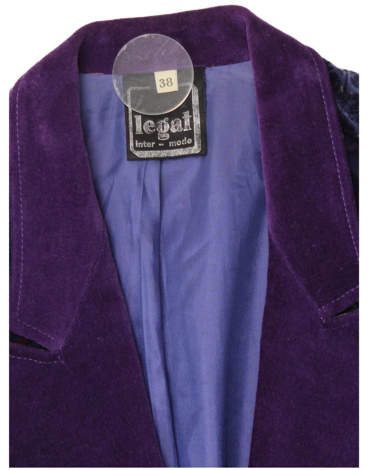 Винтажный женский бархатный пиджак на 1 пуговице, цвет ЕС 38, средний темно-синий с цветочным принтом