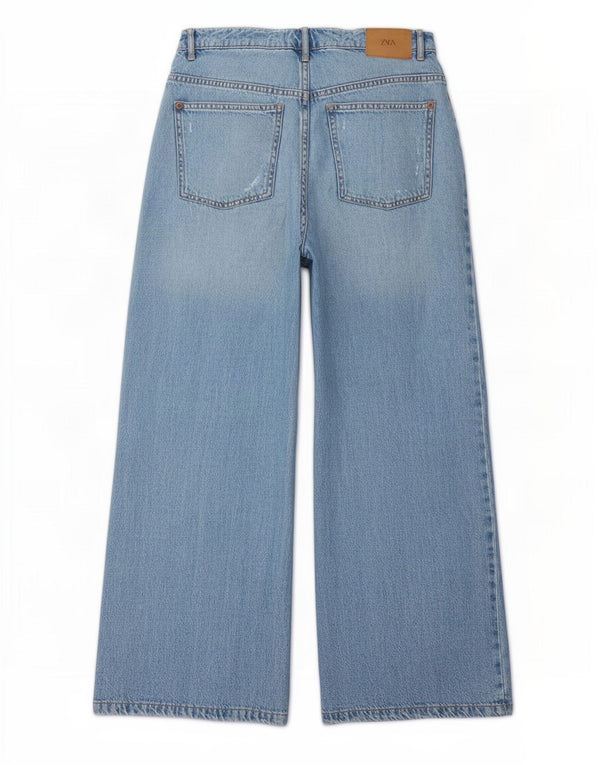 Zara Широкие потертые джинсы для девочек 13-14 лет W26 L25 Синие