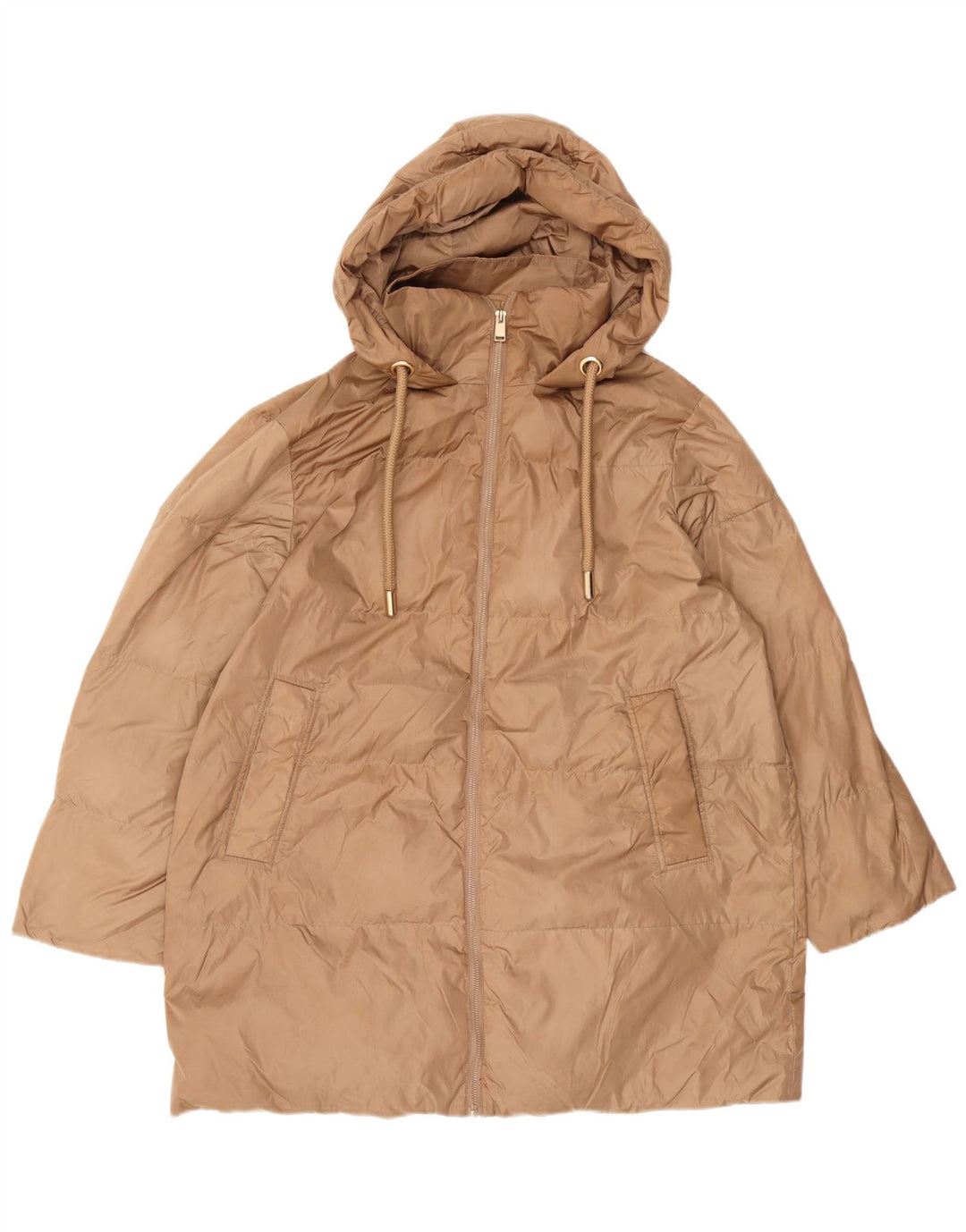 Женское пуховое пальто оверсайз с капюшоном Zara UK 10, маленький бежевый