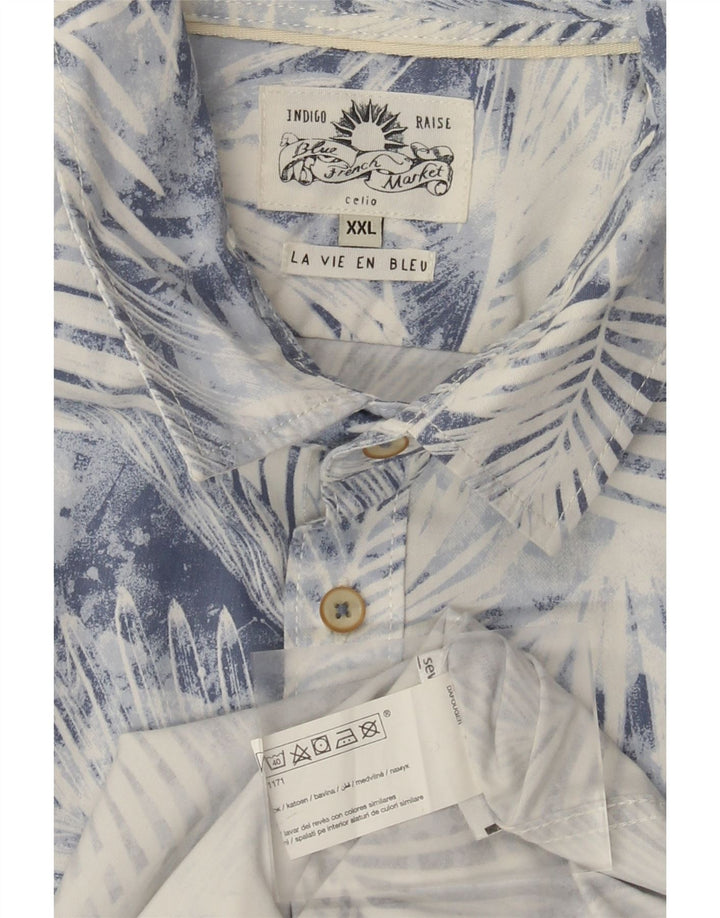 Мужская рубашка Celio с коротким рукавом 2XL, синяя, хлопок с цветочным принтом