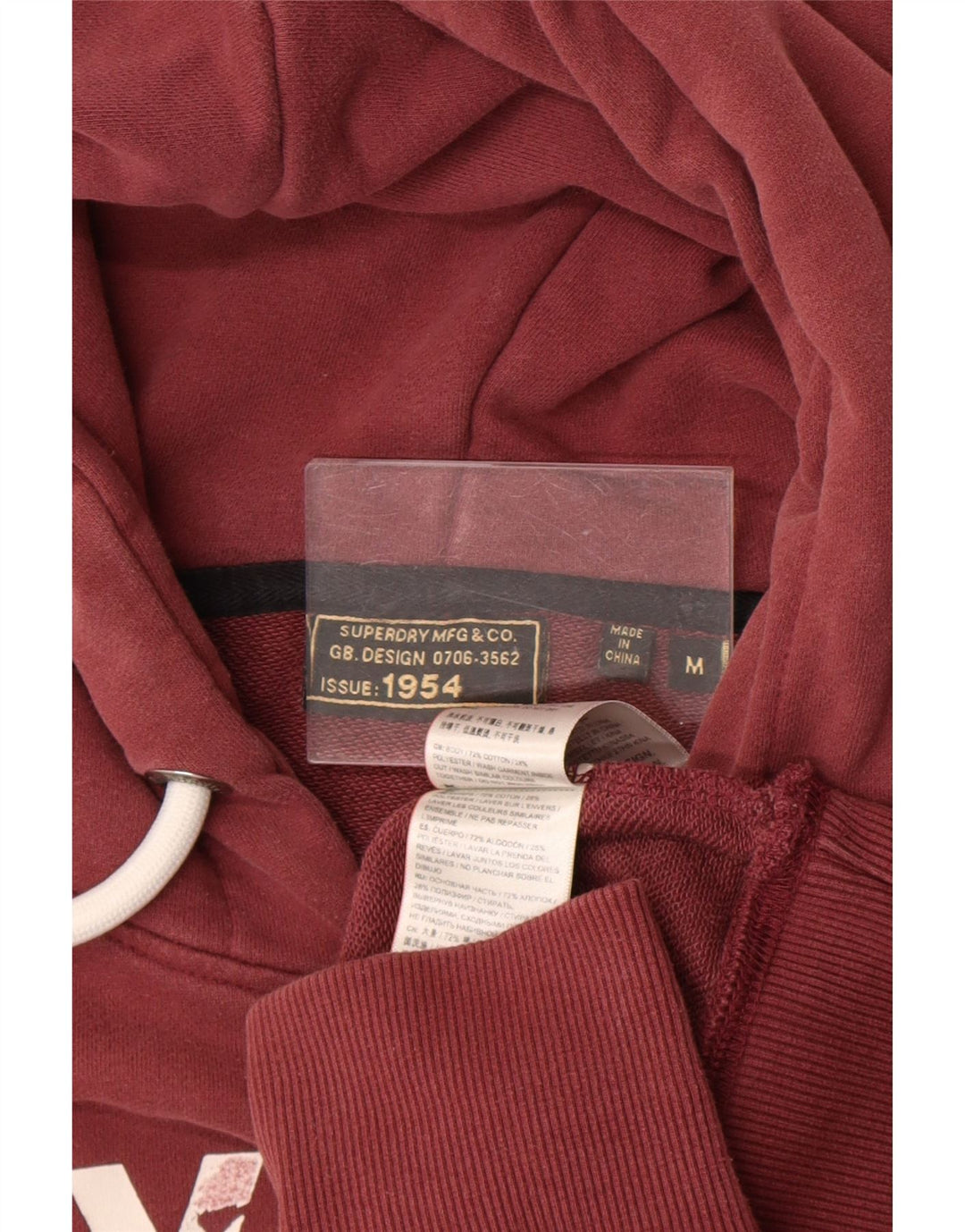 Мужской джемпер с капюшоном Superdry с рисунком, средний бордовый, хлопок