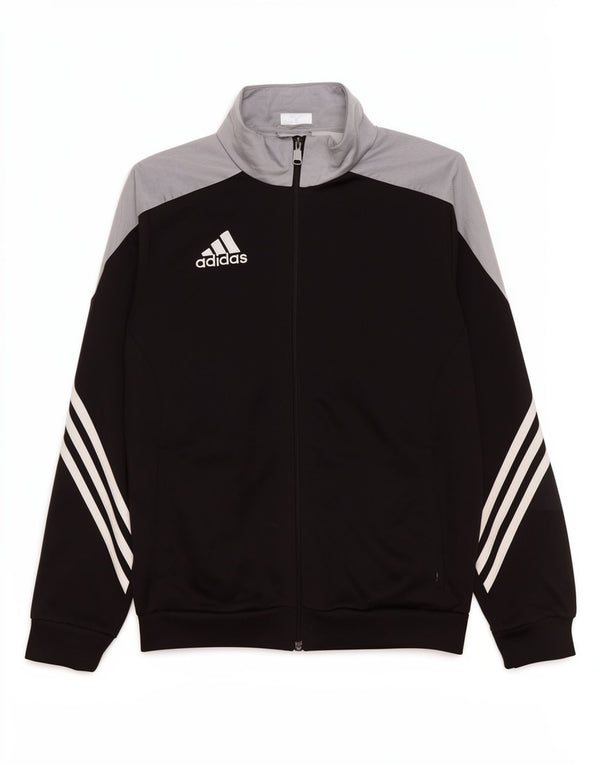 Adidas Boys Tracksuit Top Jacket 13-14 Years XL Black Colourblock Polyester