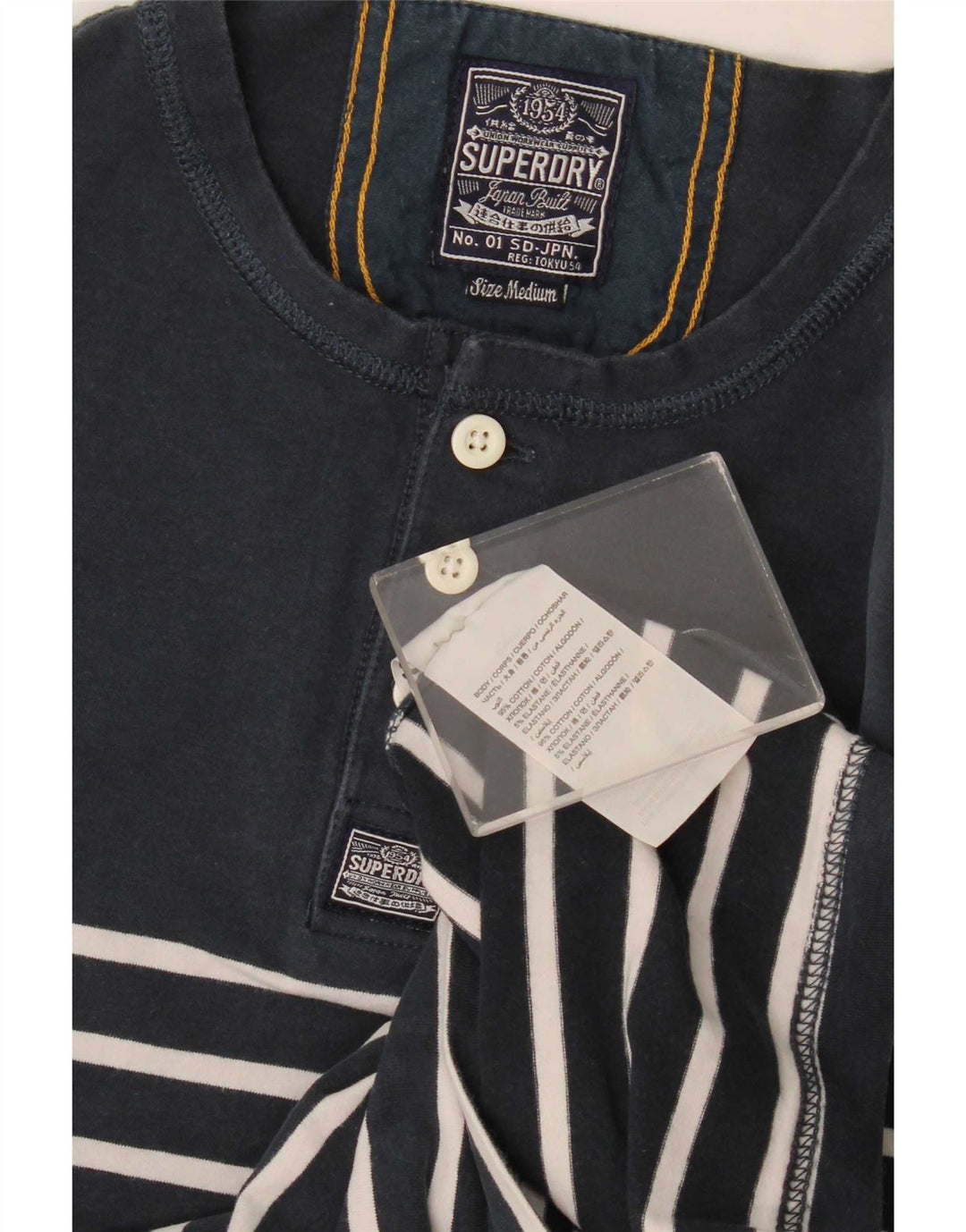 Мужской топ Superdry Regular с длинным рукавом, средний темно-синий в полоску, хлопок