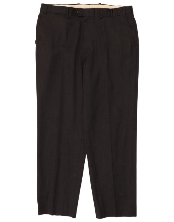Marks & Spencer Mens Straight Suit Trousers W38 L31 Black Wool