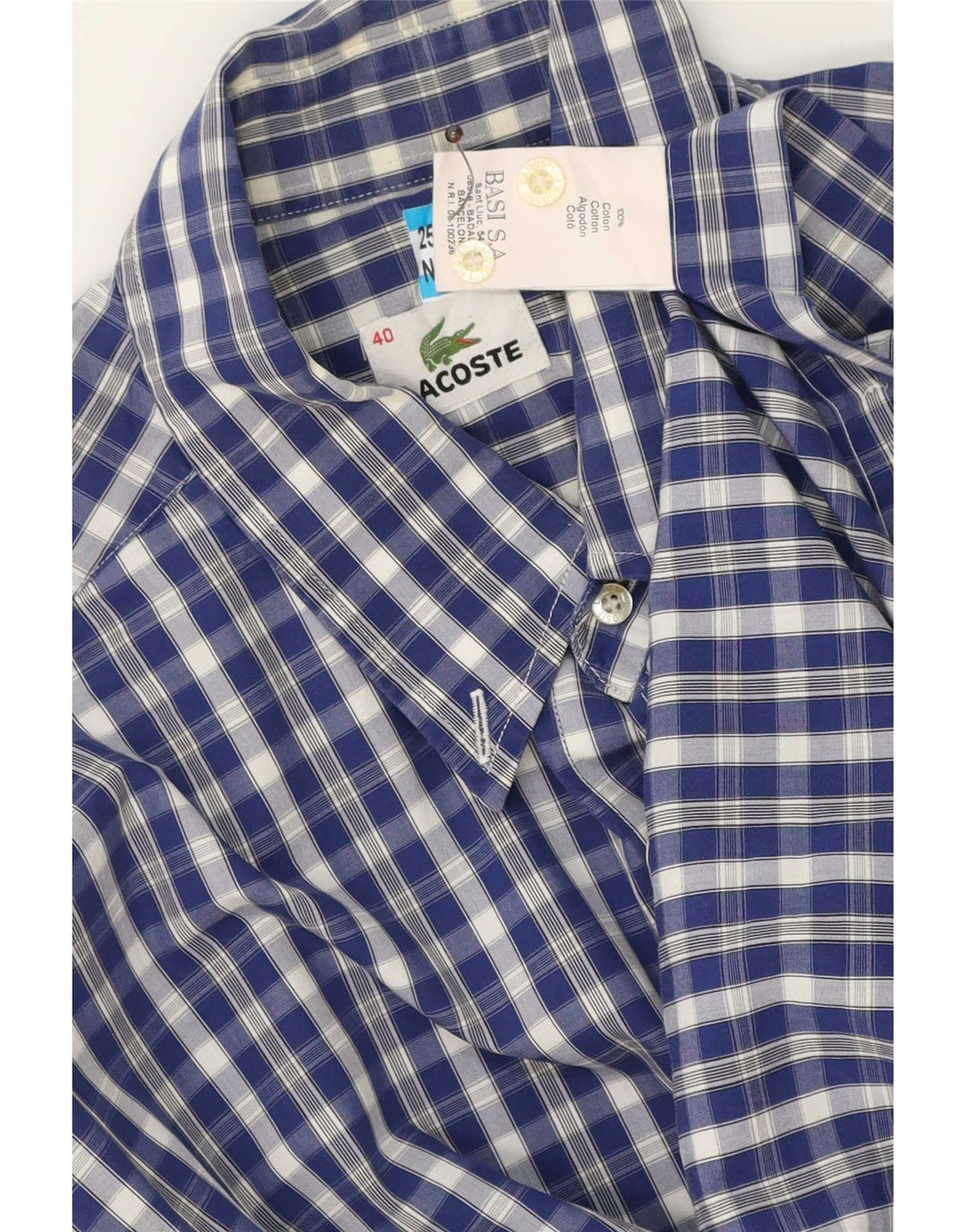 Мужская рубашка с коротким рукавом Lacoste, размер 40, средний синий клетчатый хлопок