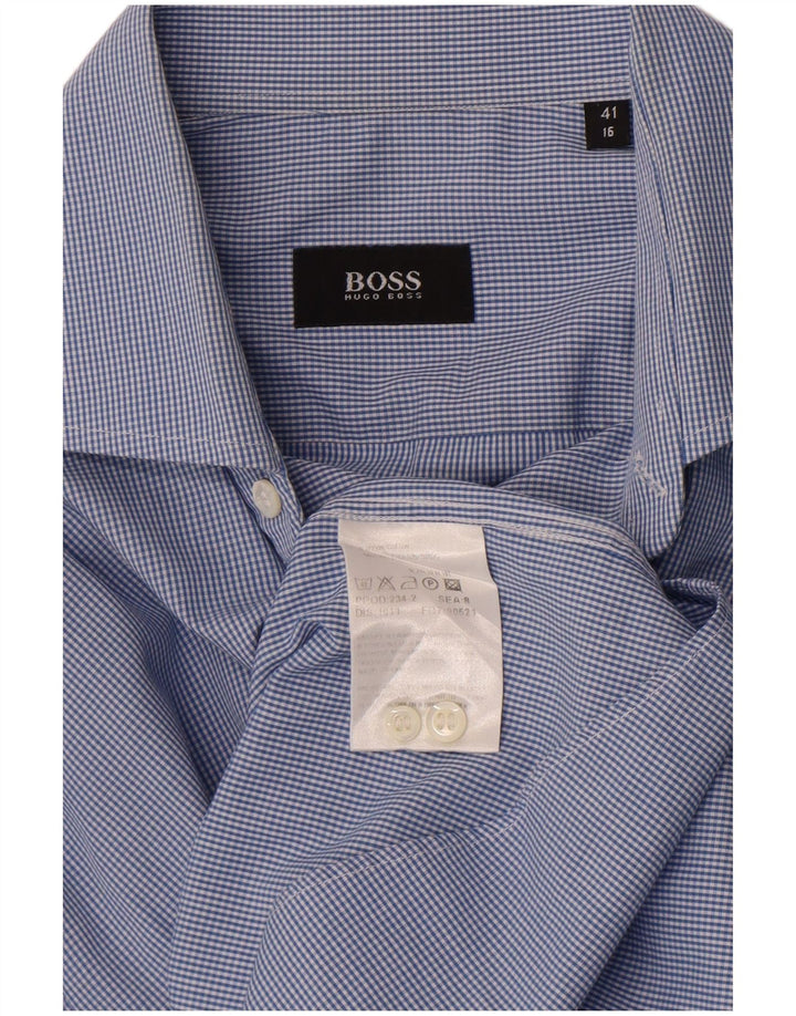 Мужская рубашка Hugo Boss, размер 41, 16, большая синяя хлопковая клетка в мелкую клетку