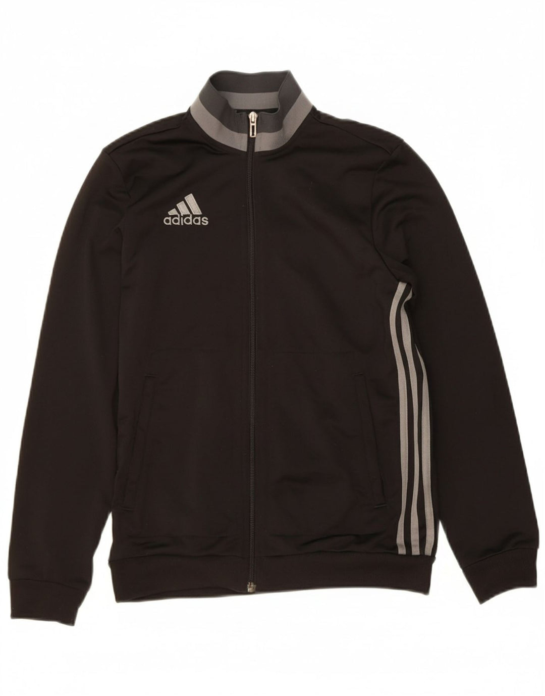 ADIDAS Boys Tracksuit Top Jacket 13-14 Years Black Polyester