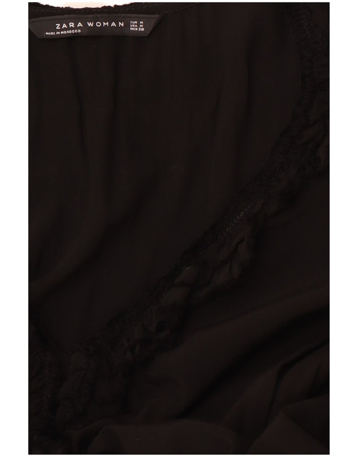 Женское платье трапециевидной формы с оборками спереди и длинными рукавами ZARA UK 12, средний черный цвет