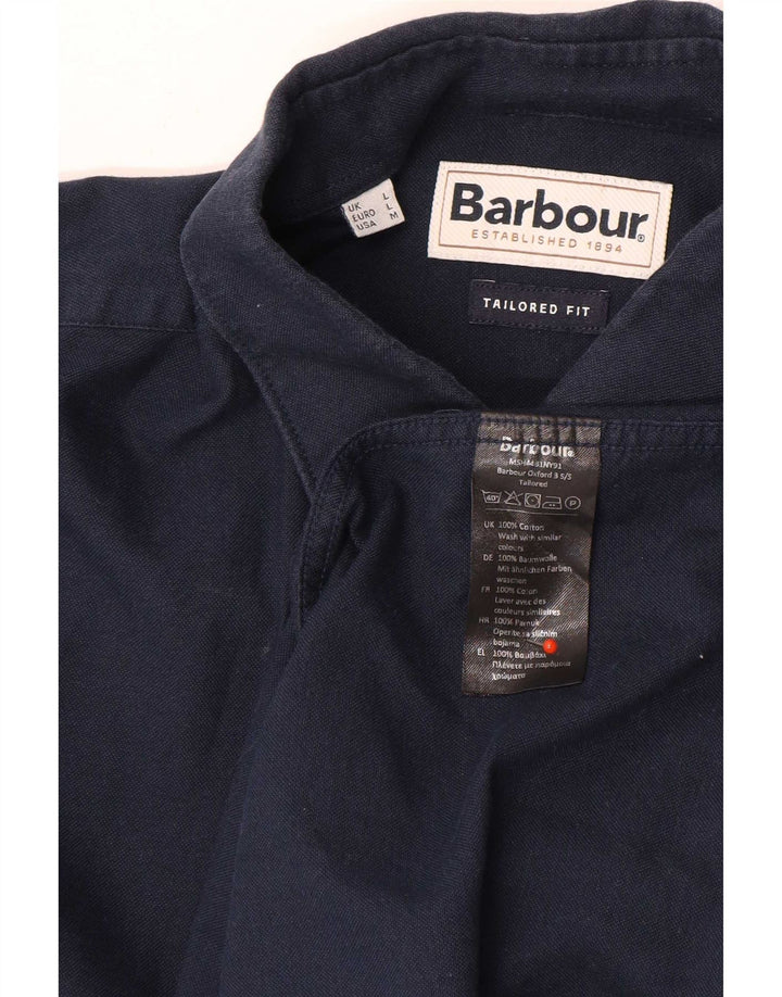Мужская рубашка с коротким рукавом Barbour, темно-синяя, хлопковая, среднего размера