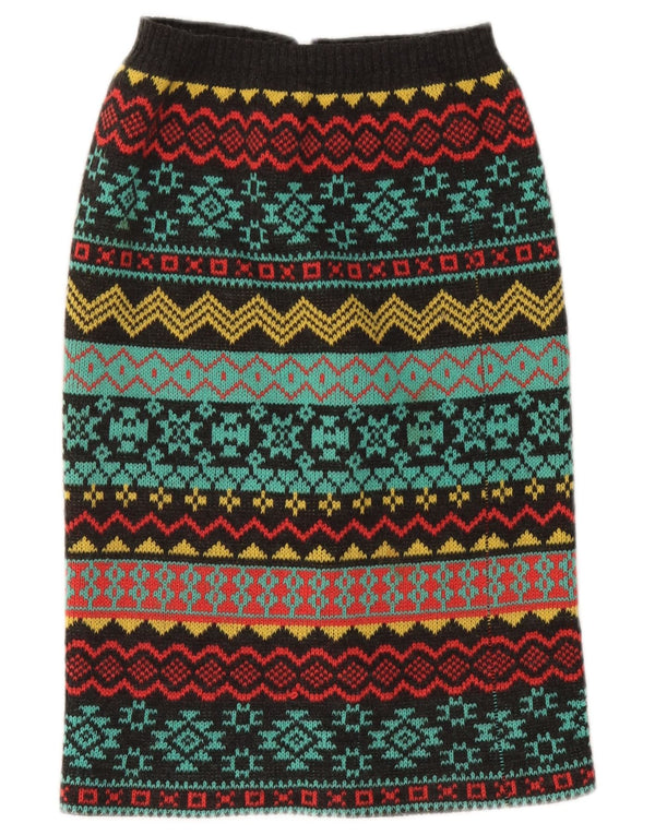 Винтажная женская трикотажная прямая юбка W24 XS, разноцветная, с жаккардовым узором