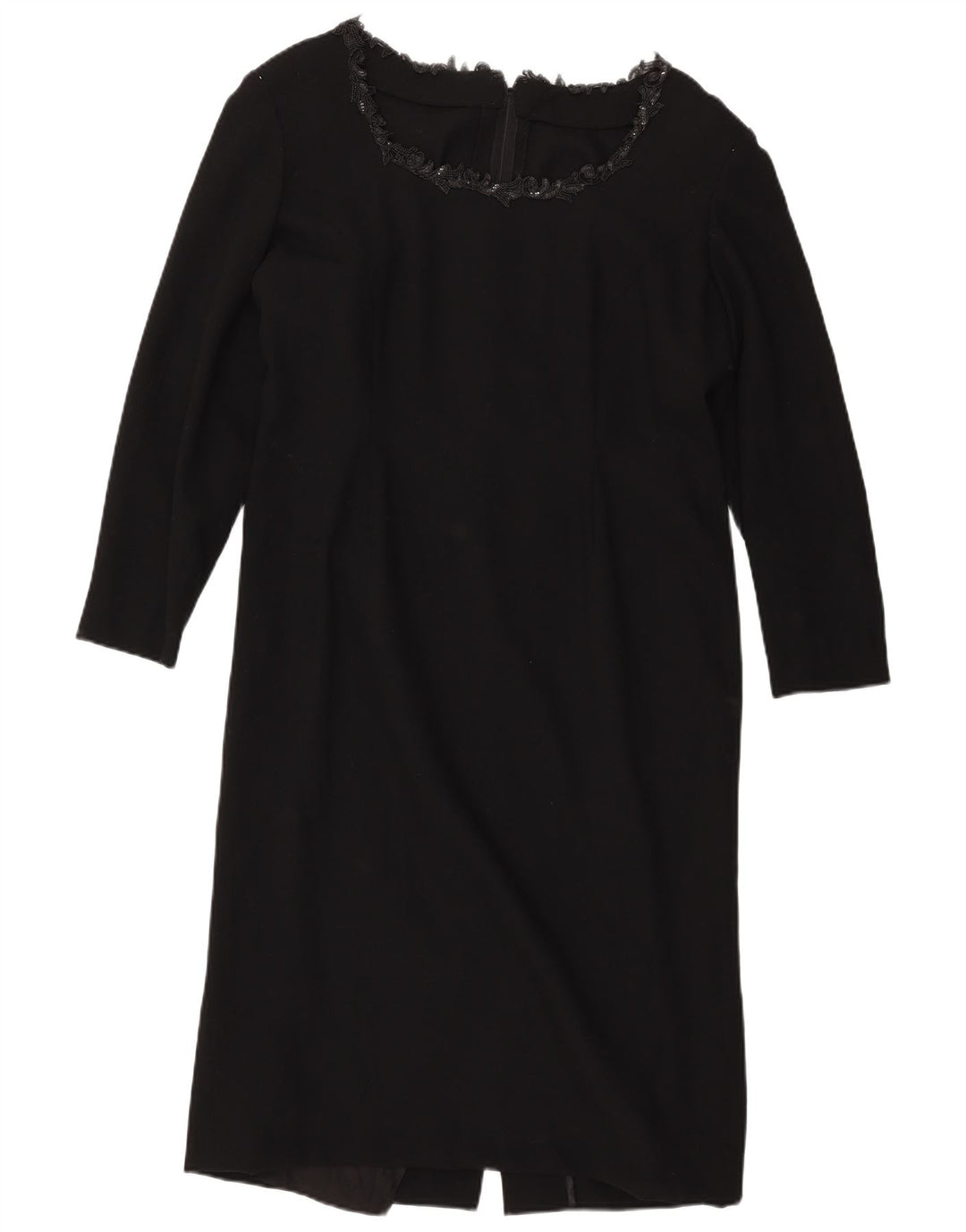 ВИНТАЖНОЕ женское платье-футляр с длинным рукавом UK 14, большое черное