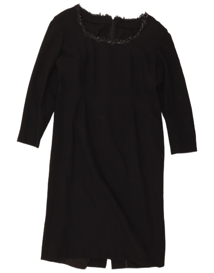 ВИНТАЖНОЕ женское платье-футляр с длинным рукавом UK 14, большое черное