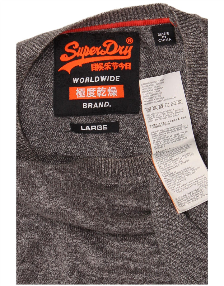 SUPERDRY Мужской джемпер с круглым вырезом, большой серый хлопковый свитер