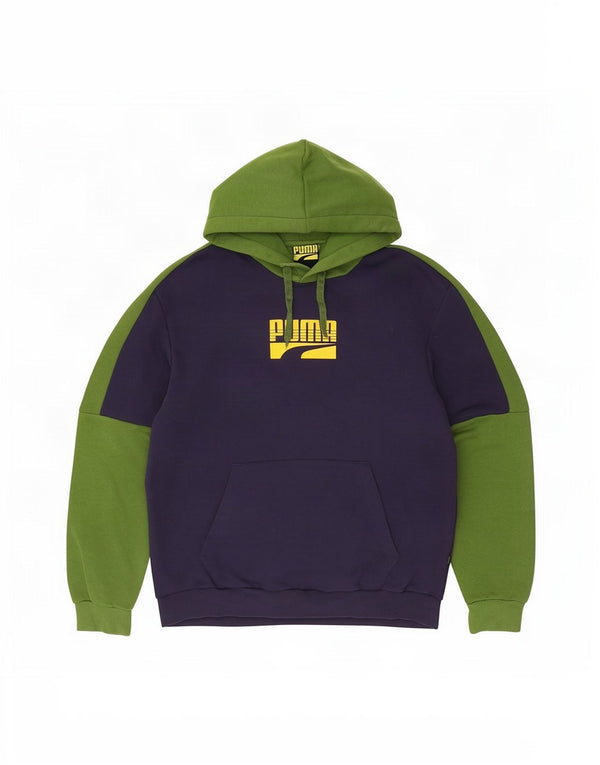 Мужской джемпер с капюшоном Puma, большой размер, темно-синий, хлопок с цветными блоками