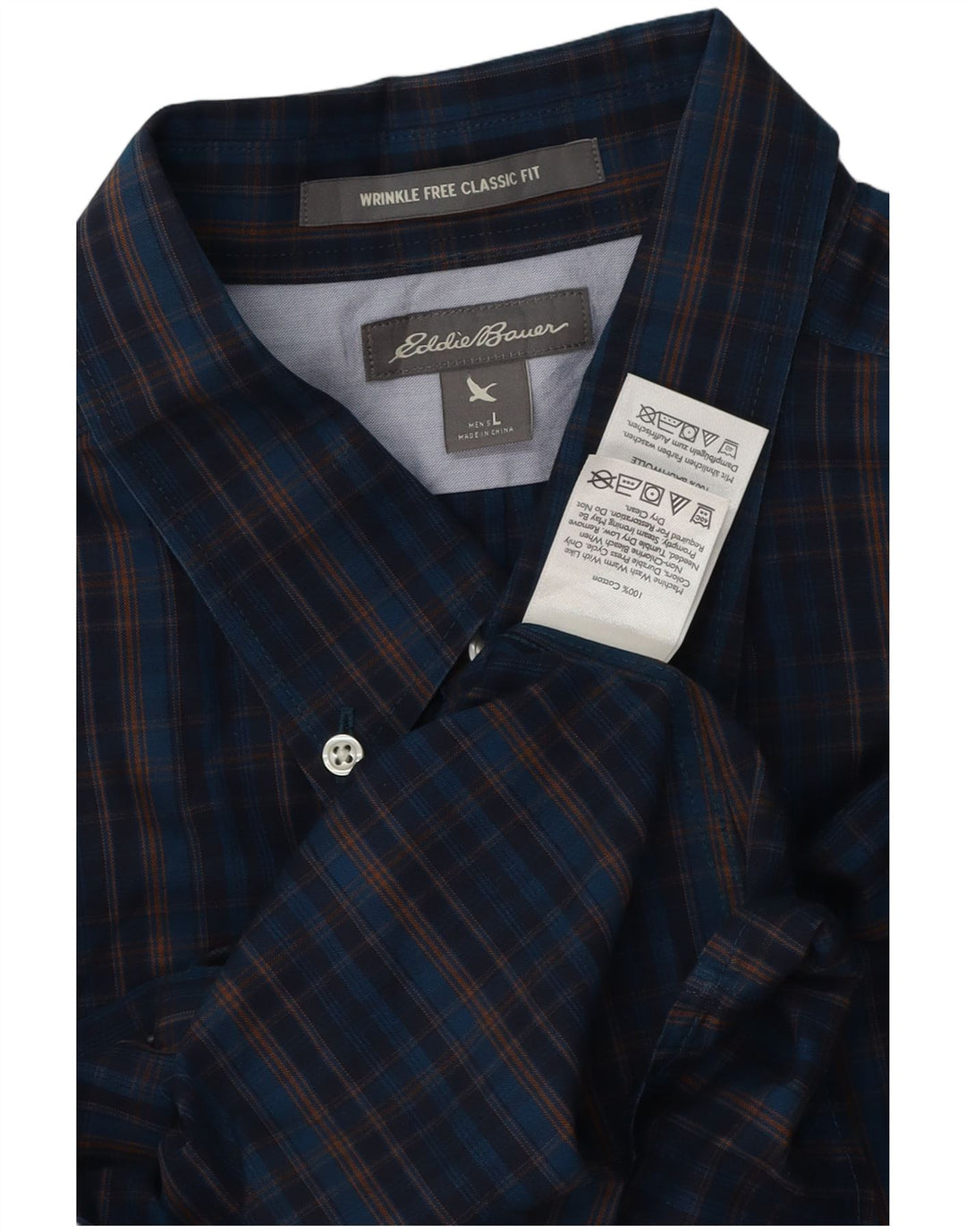 Мужская рубашка классического кроя Eddie Bauer, большой размер, темно-синяя клетка, хлопок