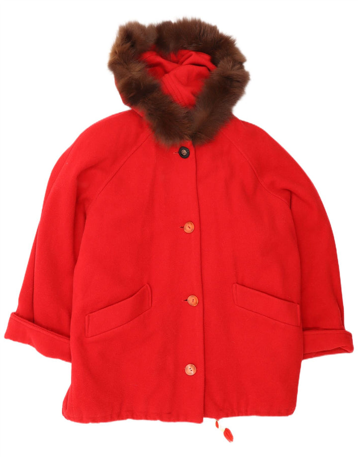 Винтажное женское пальто большого размера с капюшоном, Великобритания 14, средний красный цвет, шерсть