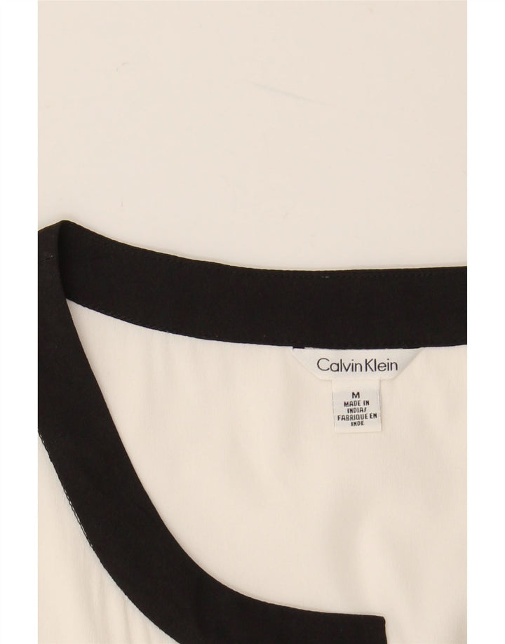 CALVIN KLEIN Женская блузка без рукавов, топ UK 14, средний белый, цветных блоков