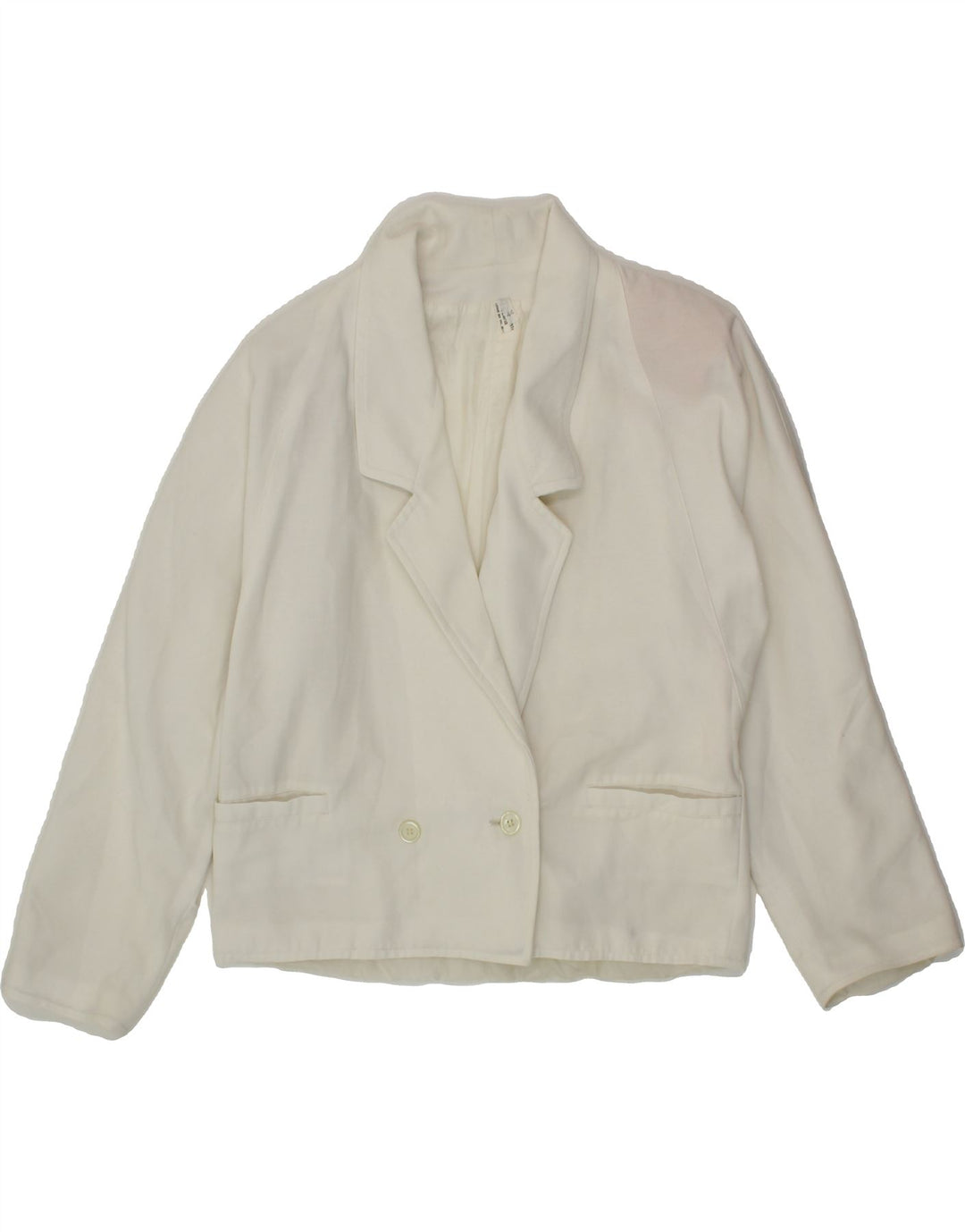 VINTAGE Womens Double Breasted Blazer Jacket IT 44 Medium White Polyester Vintage Vintage and Second-Hand Vintage from Messina Hembry 