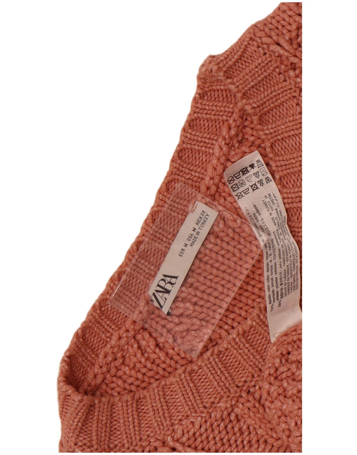 Женский свободный джемпер с вырезом «лодочка» Zara UK 14, хлопок среднего розового цвета