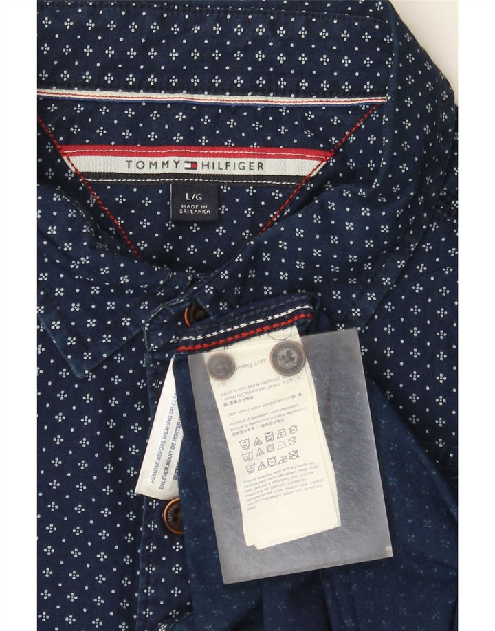 Tommy Hilfiger Мужская рубашка с абстрактным узором, большая темно-синяя хлопковая рубашка