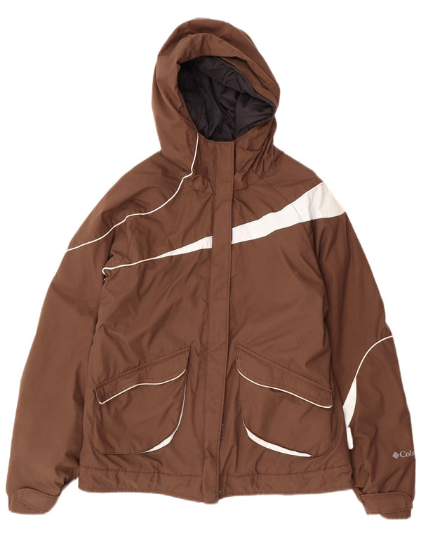 Женская ветровка COLUMBIA с капюшоном UK 14, средний коричневый цвет с цветными блоками
