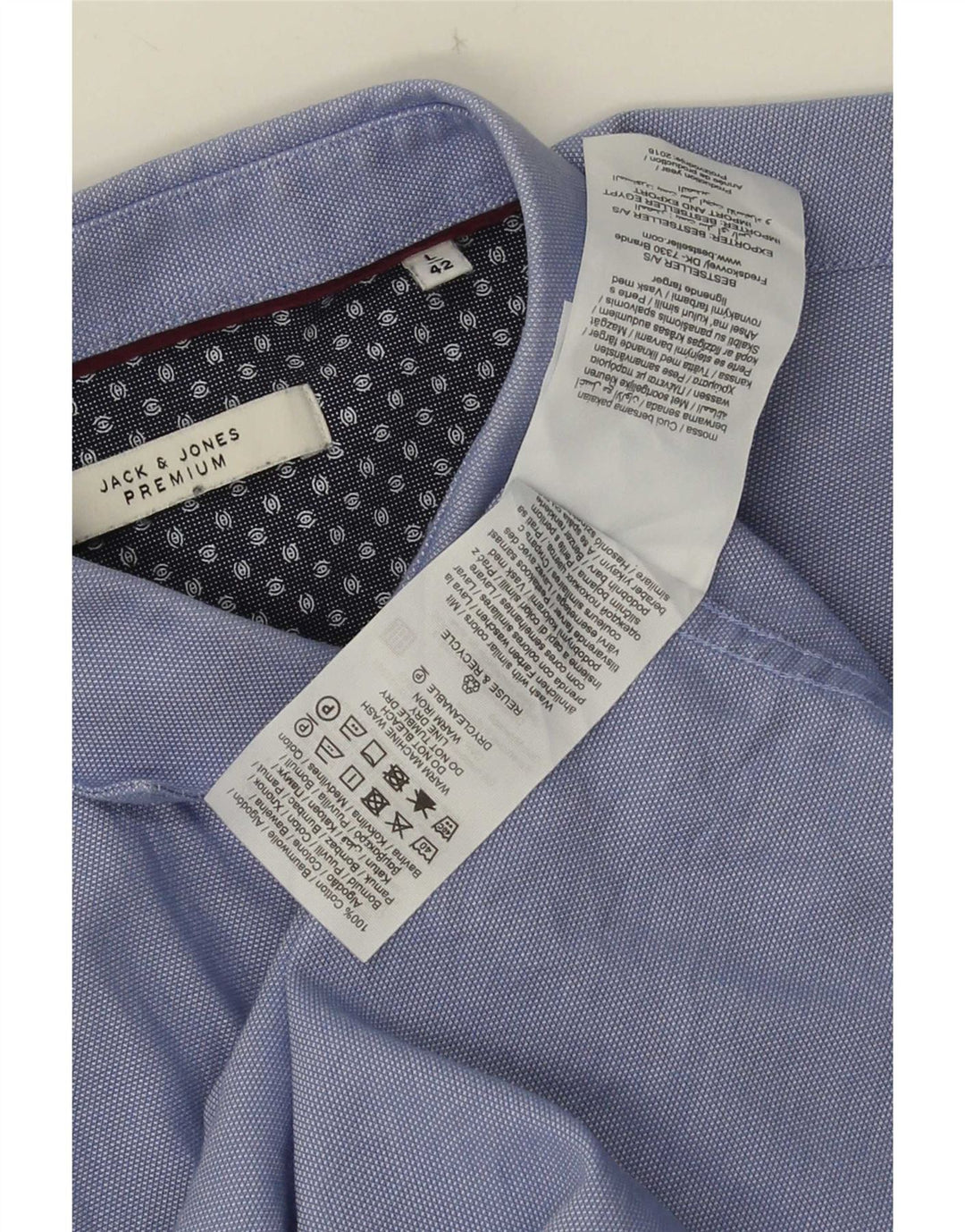 Мужская рубашка Jack & Jones, размер 42, большая синяя хлопковая