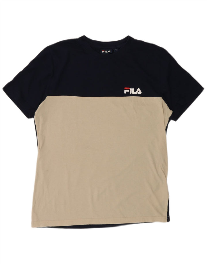 Мужская футболка Fila, маленькая, темно-синяя, хлопковая с цветными блоками