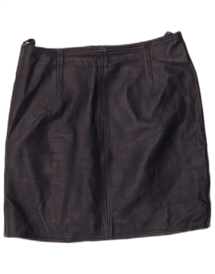 Винтажная женская мини-кожаная юбка EU 36, маленькая W28, темно-синяя кожа